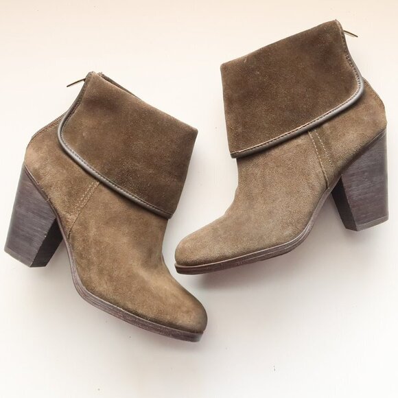 Vince Camuto Hamilton Green Suede Leather Block Heel Ankle Boots Booties 7.5 - Picture 4 of 16